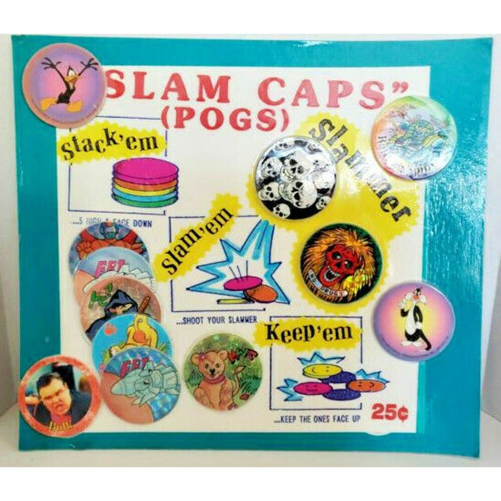 Slam Caps Assorted Colorful Pogs Toys Gumball Vending Machine‎ Disp Card #18